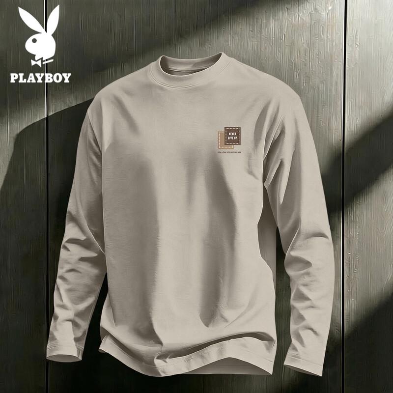 PLAYBOY Men's Long-Sleeve Pure Cotton Casual Crewneck T-Shirt