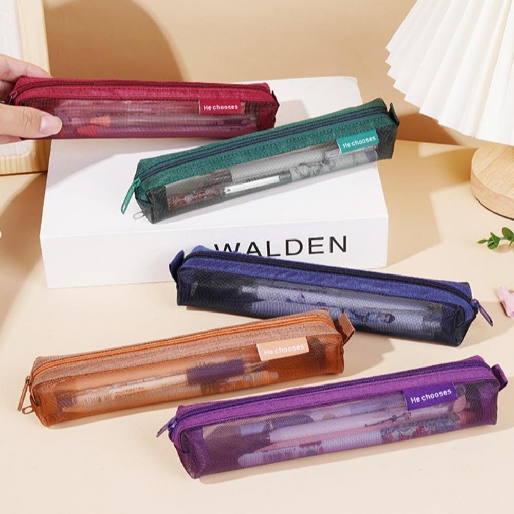 Nylon Mesh Gauze pen case Casual Stationery Storage Pouch Transparent Pen Case Girls
