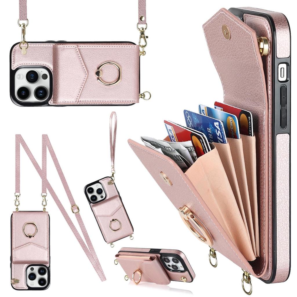 Crossbody Card Bag Wallet Ring Holder Leather Case for iPhone 15 14 13 12 11 Pro Max XS MAX XR for Samsung S23 S22 S21 S20 Ultra Plus A14 A13 A53 A54
