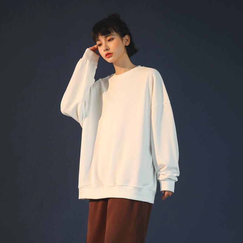 Весенний свитшот с круглым вырезом: Со спущенным плечом, однотонная, с длинным рукавом, рабочая одежда с принтом логотипа.