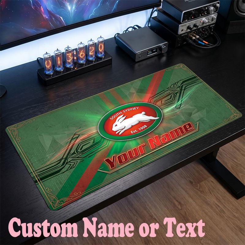 South Sydney Rabbitohs Customized Name Text Mouse Pad, Large Desk Mouse Mat Personalized Home Office Present