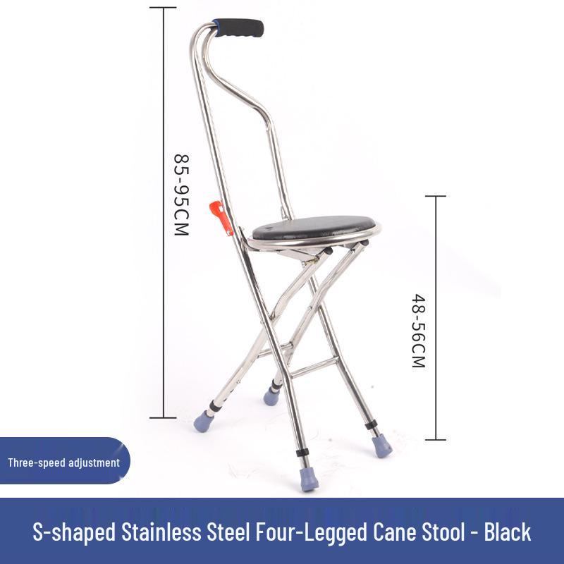 Multi-functional Anti-slip Folding Cane Stool for Elderly – Lightweight and Four-legged Chair for Outdoor Walking