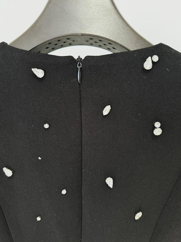 Элегантное платье с длинными рукавами, украшенное крупными бисером и бриллиантами, европейский и американский стиль 2024 г.