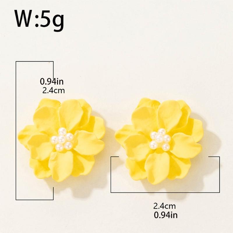 1 Pair Big Orange Pink White Yellow Camellia Flower Earrings for Women Elegant Gift Ear Studs Jewelry Durable and Useful