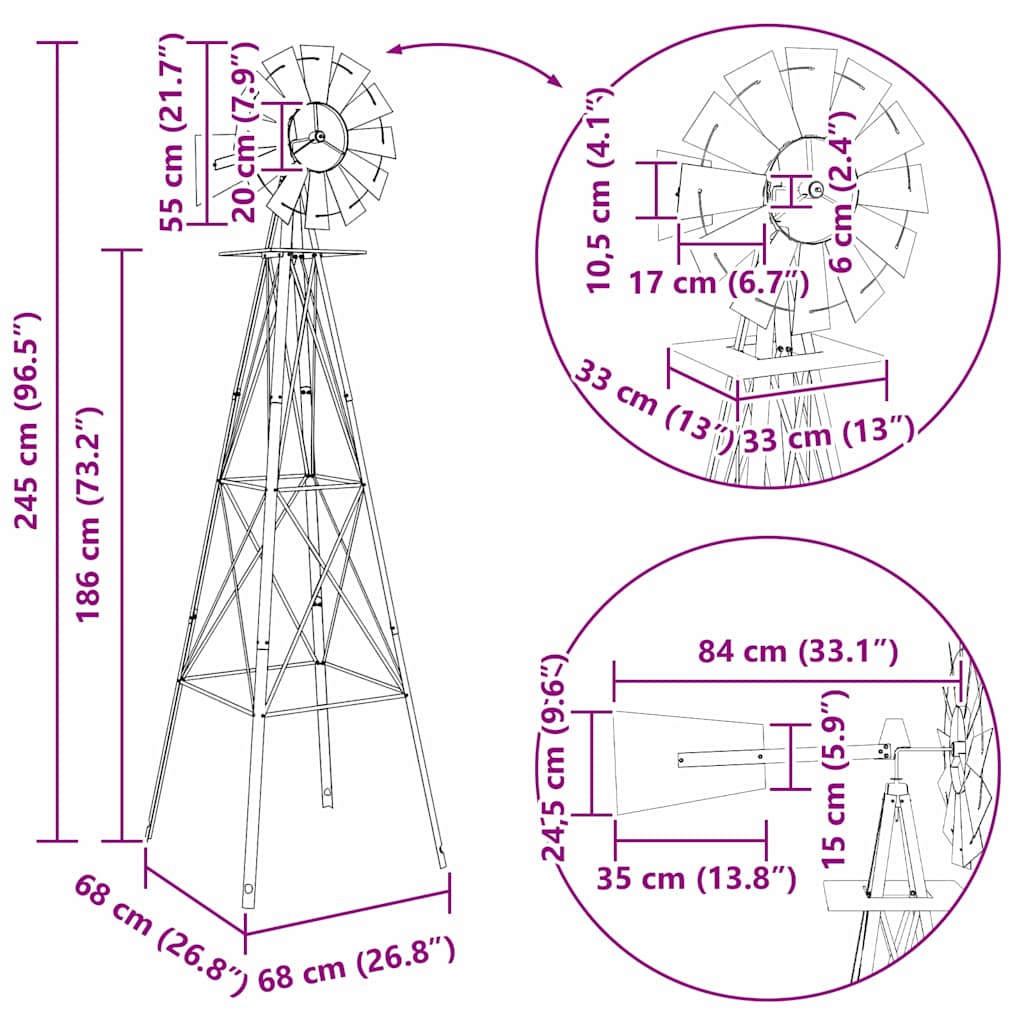 Windmill Gray 84 x 68 x 245 cm Iron