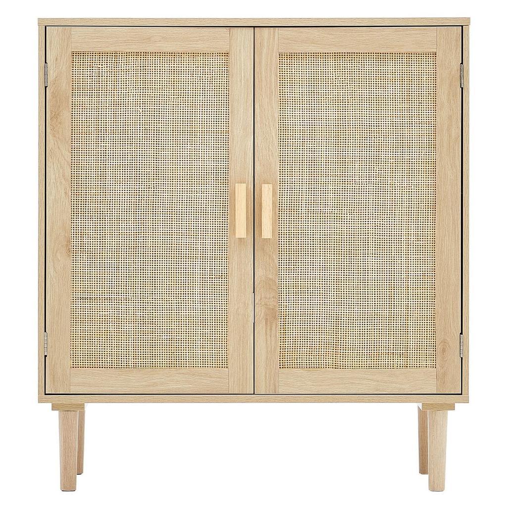 Rattan Cabinet Storage with 2 Magnetic Doors & Adjustable Shelves Natural