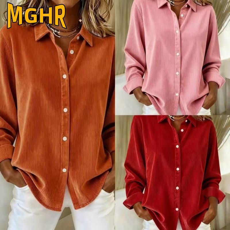 MGHR Women's POLO Neck Long Sleeve Autumn Winter Fashion Casual Blouses & Shirts