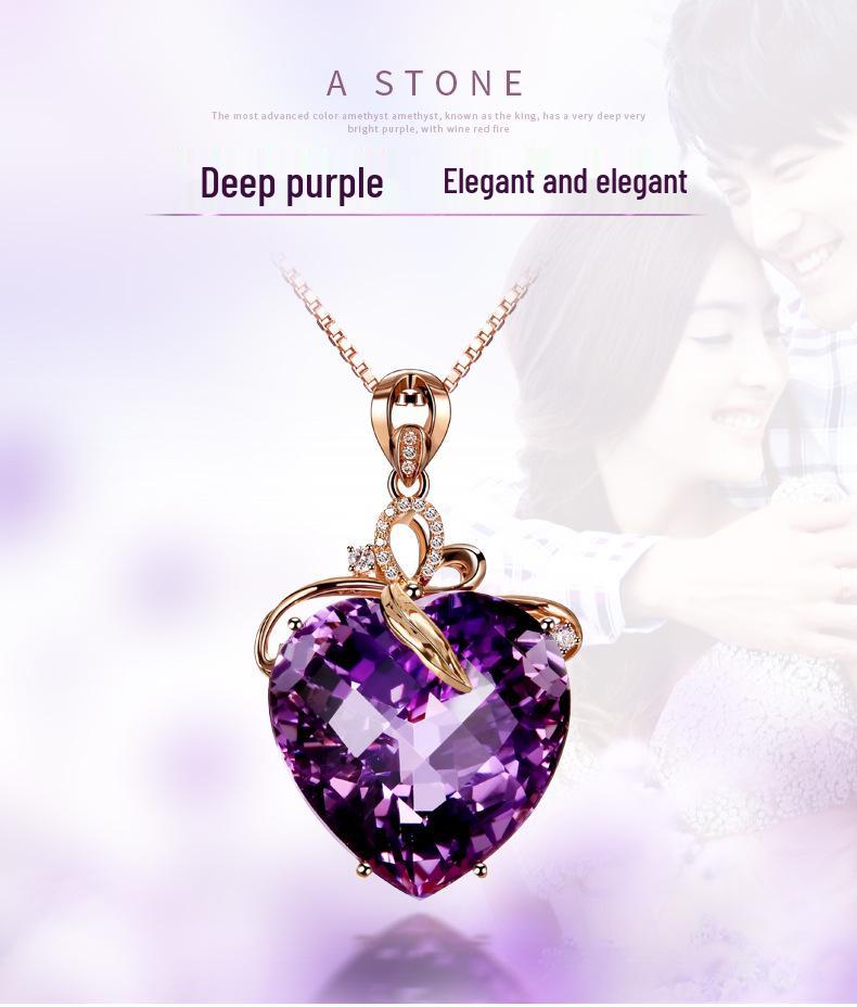 Ожерелье-подвеска в форме сердца из аметиста с фиолетовым драгоценным камнем, покрытое 18-каратным золотом.