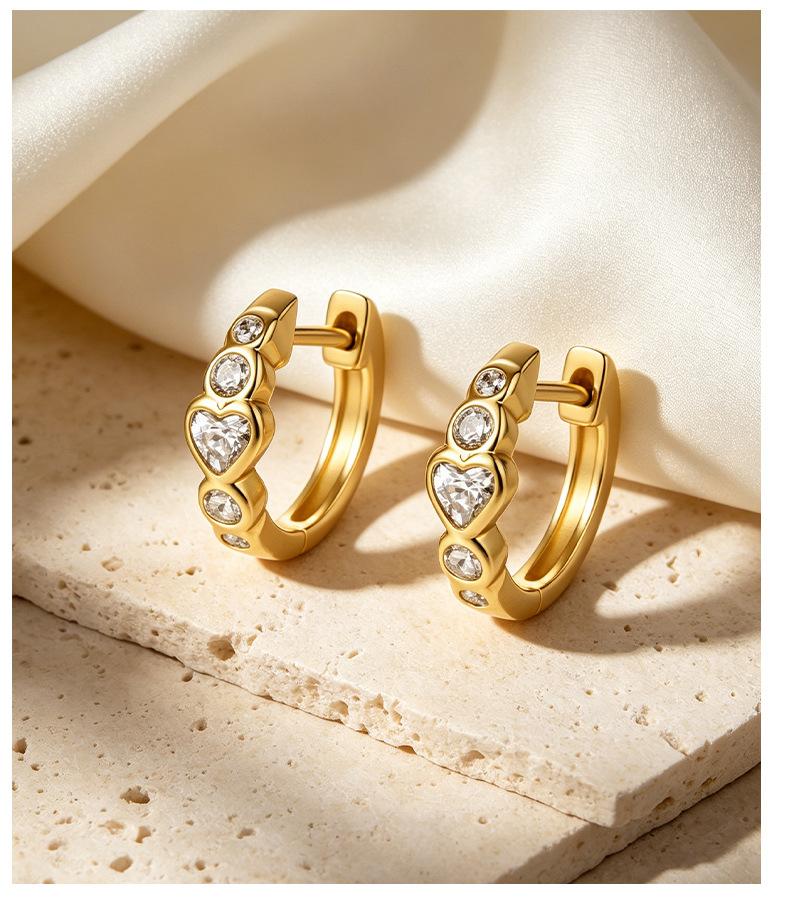 Damila Jewelry Luxury Valentine Gift 18K Gold Plated 925 Silver Cubic Zirconia Heart Series Hoop Earrings for Women