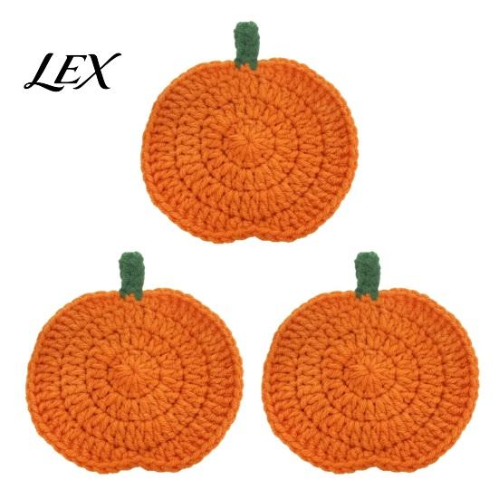 Crochet Pumpkin Cushion Handmade Coasters, Soft Polyester Coffee Mats, Heat Resistant Drink Mats Autumn Themed Farmhouse Dining Accessories