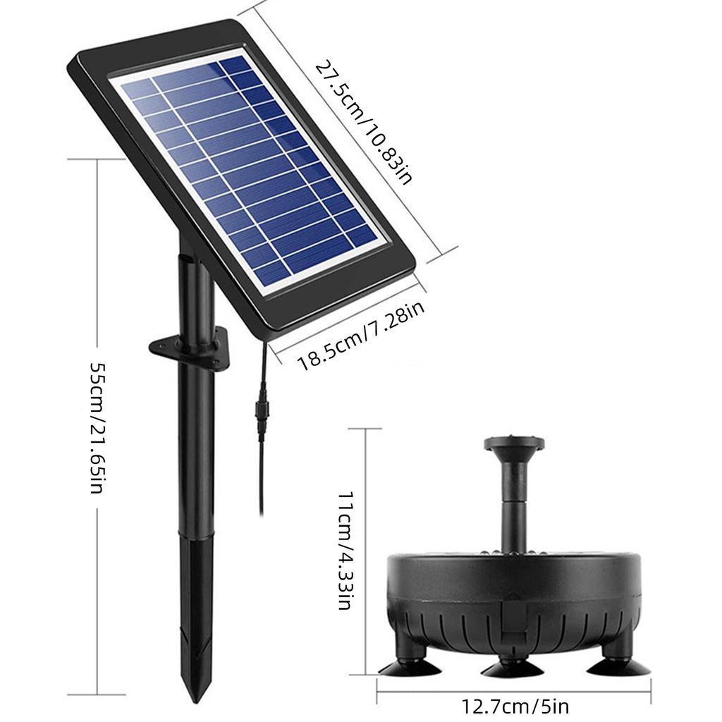 Solar Water Pump with 5 LED Color Light 7pcs Nozzle Kit Solar Fountain Pump 170L/H Max Flow 40-60cm