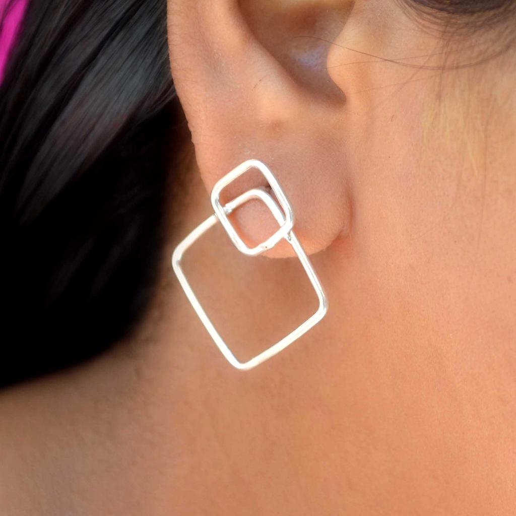 Квадратные серьги из стерлингового серебра 925 пробы, простые серьги-гвоздики ручной работы, подарок для нее