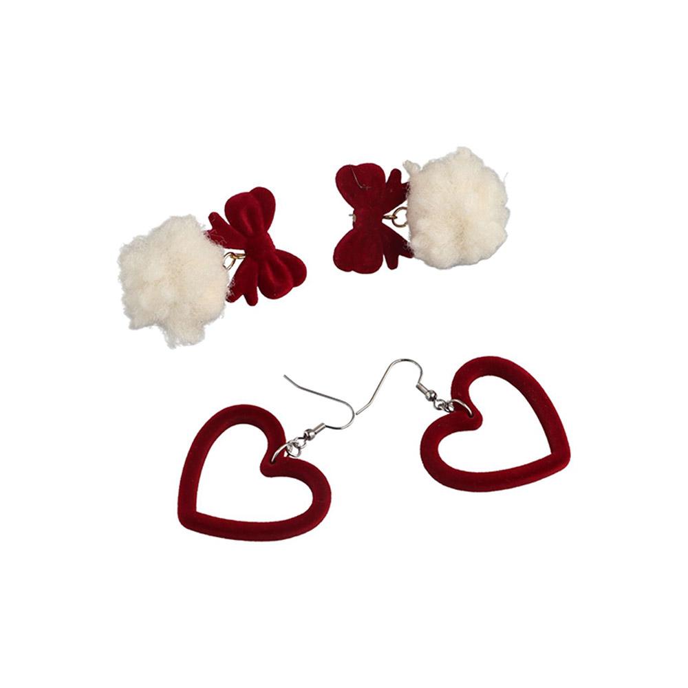 Bowknot Women Fashion Christmas Earrings Jewelry Gifts Heart Stud Earrings Red Velvet Ear Clip