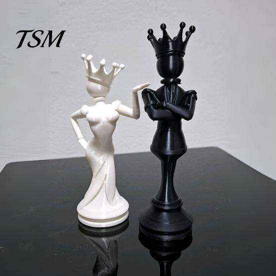 Small Decorative Statues 2 Pcs Chess King And Queen Statue, 3D Printed Abstract Niche Home Office Decor Figure, Modern Piece Sculpture for Living