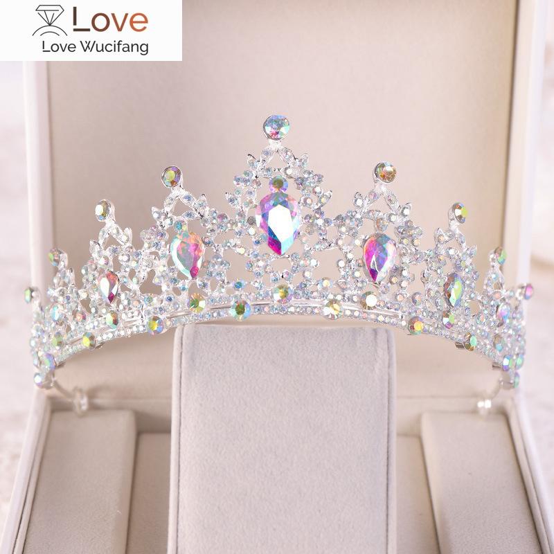 Kmvexo Vintage Ab Blue Gold Crystal Bridal Tiaras Brides Heart Drop Hairbands Crowns Wedding Hair Accessories Выпускные украшения Подарки