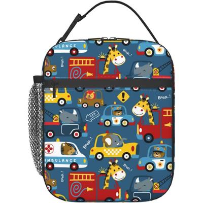 Cute Animal & Vehicle - Printed Insulated Lunch Bag, Fun Thermal Tote for Kids' School Lunches and Daycare