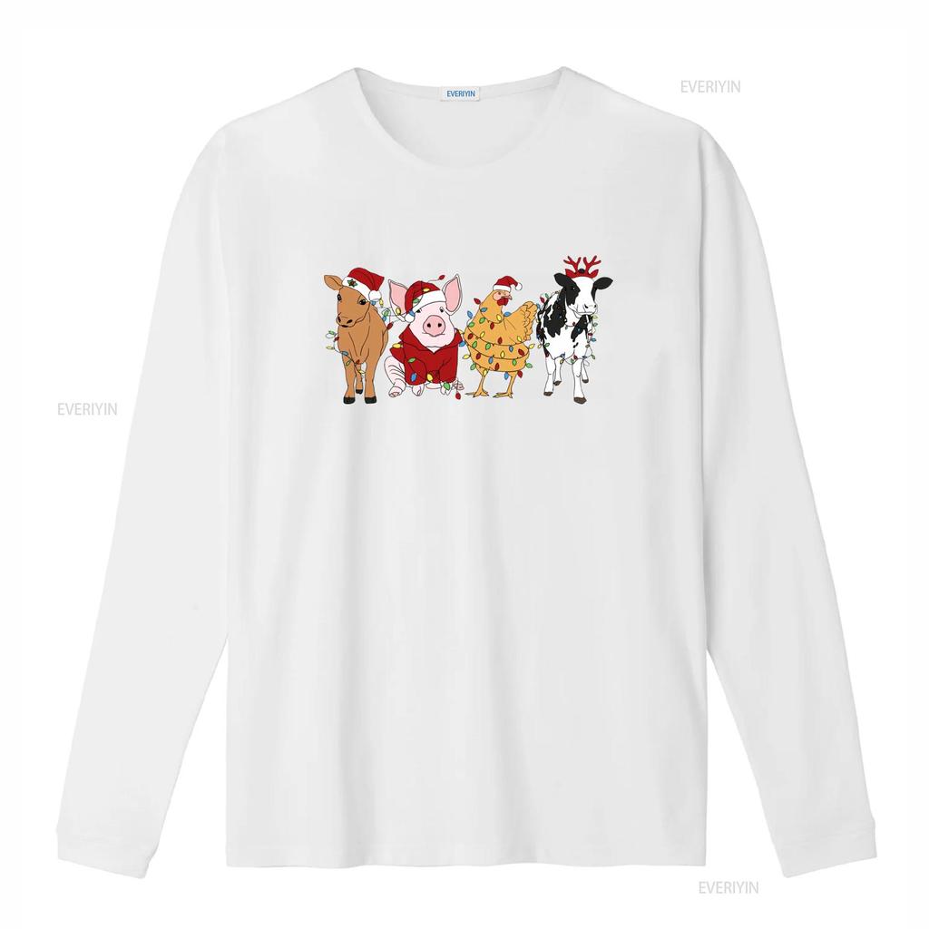 Christmas Farm Animals T Shirt Cute Highland Cow Pig Chicken Funny Holiday Design vintage Washed Top For Everyday Wear