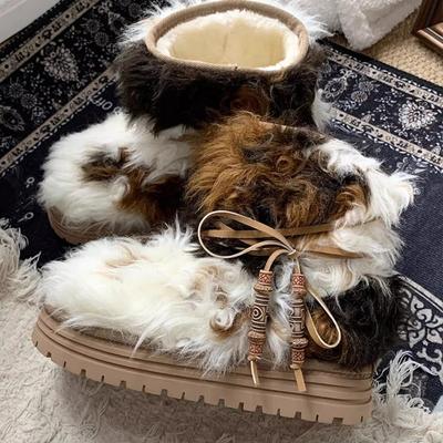 Ботильоны женские на платформе с мехом и бантом, зимние ботинки на плоской подошве из плюша и хлопка, брендовые женские зимние новые трендовые теплые повседневные ботинки Botas Mujer