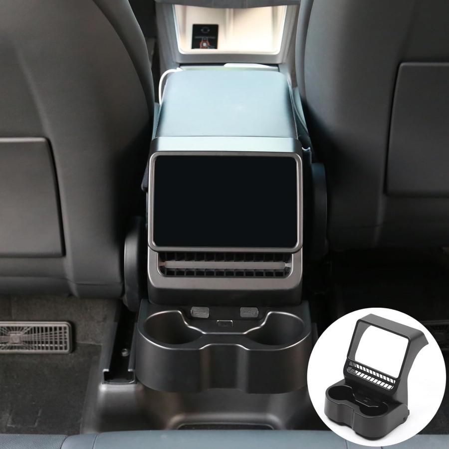 cfseh5 3-In-1 Design Rear Seat Cup Holder Organizer For Tesla Model Y Juniper 2025+ & Model 3 Highland 2024+ Retractable and Foldable