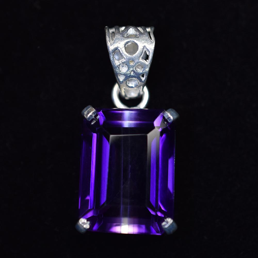 НАТУРАЛЬНЫЙ Фиолетовый Аметист 31 Карат СЕРТИФИЦИРОВАННЫЙ Изум 925 Стерлинговое Серебро Самоцветы Подвеска MY.PD-30-NS