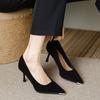 2025 Новые Весна и Осень Черные Остроносые Тонкий Каблук 3 Легкий Вырез Средний Каблук Высокий Каблук Женские 7 Весна и Осень Работа Карьера Интервью Туфли