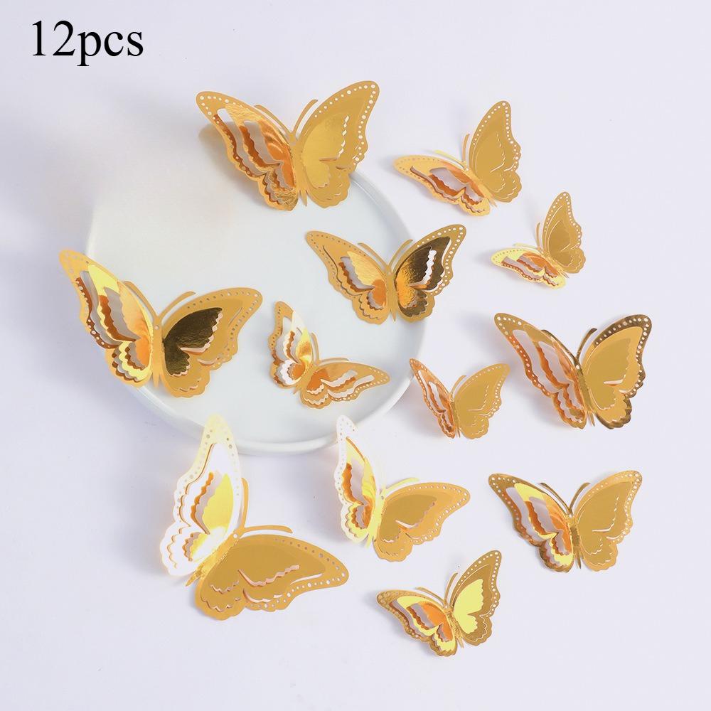 12 шт. 3D Наклейки-бабочки на стену Самоклеящиеся обои-бабочки для украшения гостиной дома Эстетичные настенные наклейки DIY
