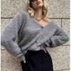 Женский вязаный повседневный кардиган осень-зима модный свободный свитер с V-образным вырезом и длинными рукавами в стиле ленивой однотонной однобортной куртки