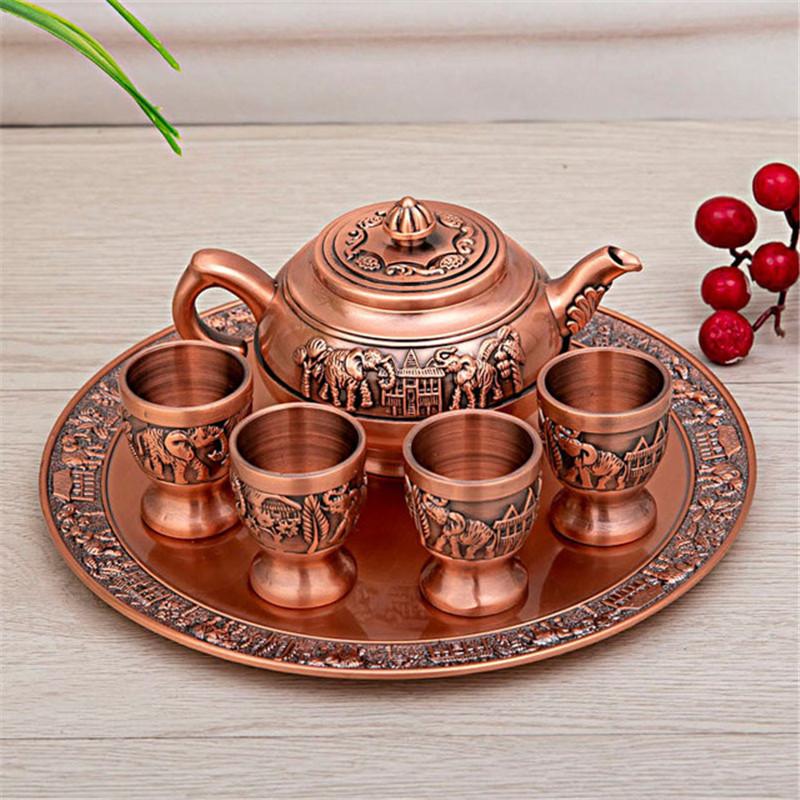 6pcs/Set Creative Retro Elephant Wine Set European Style Zinc Alloy Elephant Tea Cup Set Of 4 Home Decoration Gifts