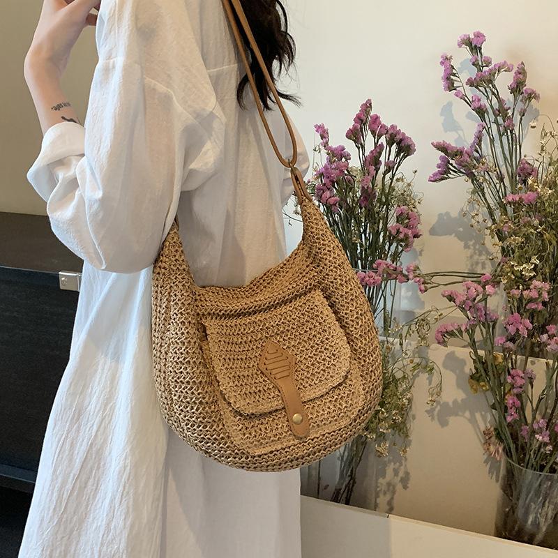 Yogodlns Fashion Summer Straw Crossbody Bag Women Beach Holiday Shopping Woven Shoulder Handbag Messenger Purses Bags
