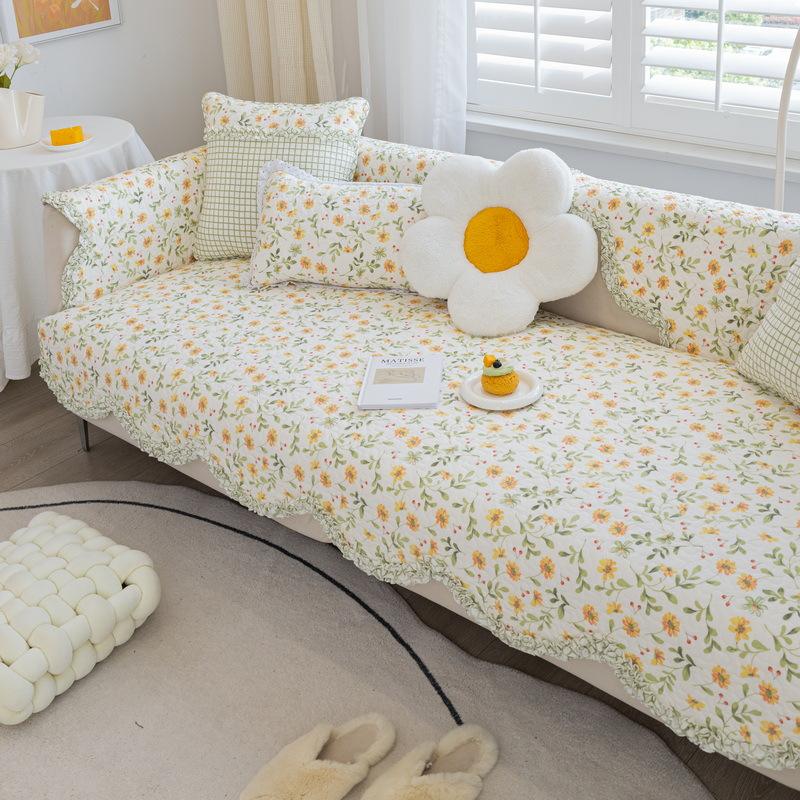 Универсальная хлопковая диванная подушка Four Seasons с принтом, корейский стиль, пасторальная нескользящая диванная подушка с волнистыми краями, полностью покрытое полотенцем