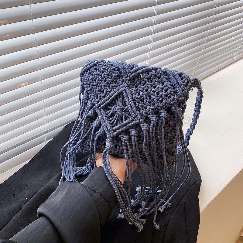 Yogodlns Bohemian Tassel Straw Bag Women Fashion Weave Handmade Crossbod Bag Summer Kintted Beach Handbag Vacation Lady Pouch