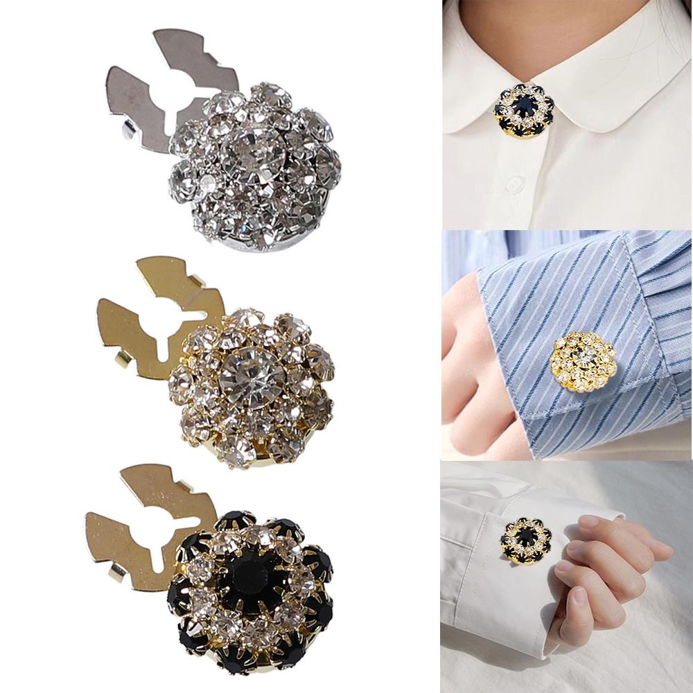 3pcs/set Rhinestone Buttons Cufflinks Button Covers Fashion Clothing Decoration Cute Crystal Sleeve Button Clip Women Cuff Links