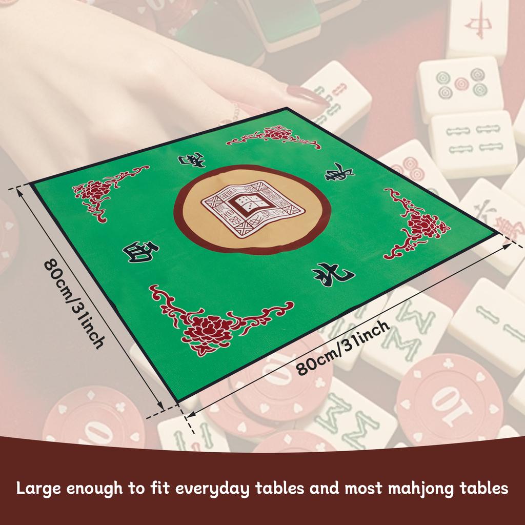 80x80cm Large Mahjong Mat Anti-Noise Toard Game Table Mat Polyester Slid-Proof Mahjong Accessory Tablecloth for Home Game Party