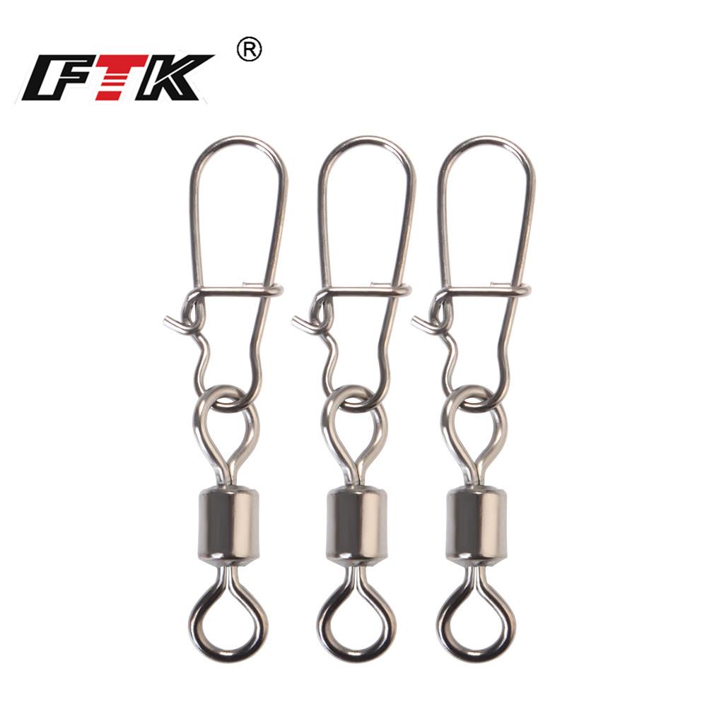 FTK 10PCS Pike Fishing Accessories Connector Pin Bearing Rolling Swivel Stainless Steel Snap Fishhook Lure Swivels Tackle