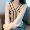 Flower Embroidery Crochet Blouse with Chiffon Sleeve Button Front Cardigan Top Women Spring Summer Fairycore Cottagecore