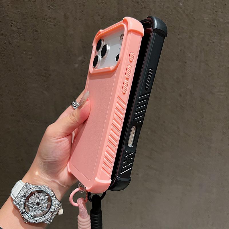 Новый Роскошный Однотонный Матовый TPU Три в Одном Бронированный Ударопрочный Чехол-бампер со Шнурком для iPhone 17 Pro Max