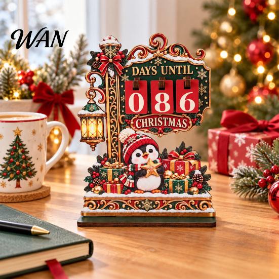 Christmas Party Favor Wooden Advent Countdown Calendar Tabletop Decor, Manual Flip Days Until Festive Fireplace Ornament Ornament, Vintage Xmas