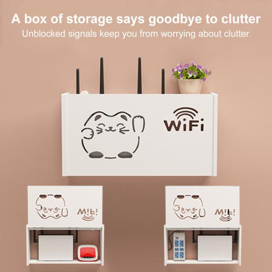 WiFi Router Storage Box Wall Mount Wooden Router Shelf Organizer Power Strip Cable Management Hider Rack for Modem Cable Router Cover