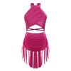 Kids Girls Lyrical Dance Performance Costume Figure Skating Ballet Gymnastics Leotard Dress Sleeveless Rhinestone Dancewear