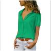 Women Solid Color Short Sleeve Turn Down Collar Button Up Chiffon Blouse Plus Size Summer Tops