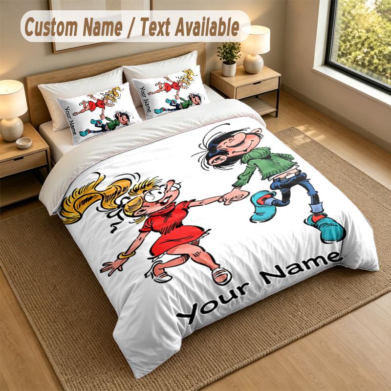 3Pcs Bedding Set Custom Name Text, 1 Sheet 2 Pillowcases Home Bed DecorGaston Lagaffe