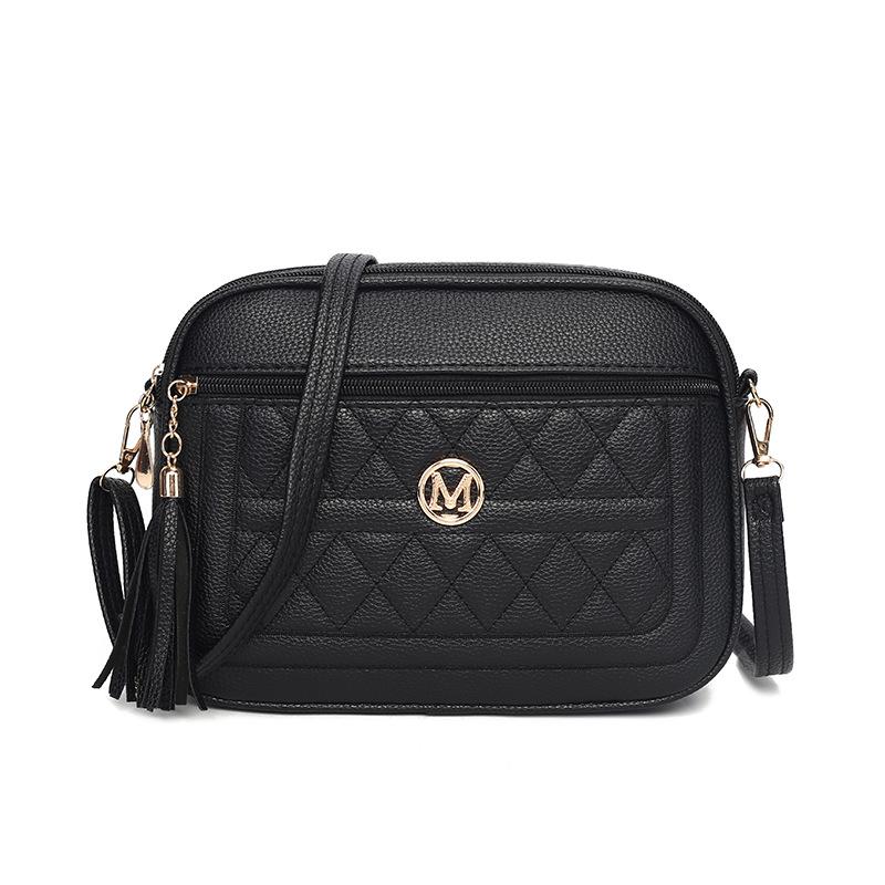 Women's soft leather rhombus multi-layer diagonal straddle bag single shoulder high-end sense versatile large-capacity fringed messenger bag