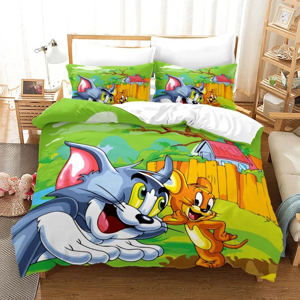 Anime Mouse Jerry Cartoon Cat Tom Bedding Set,Duvet Cover Bed Set Quilt Cover Pillowcase,King Queen Twin Size Boys Girls Adults