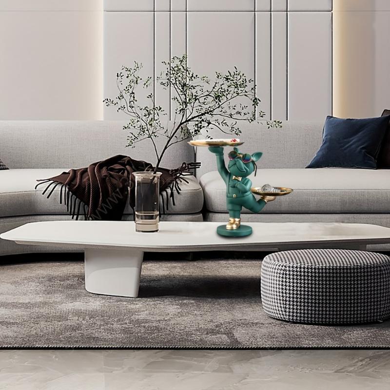 Статуя собаки из смолы, декор для комнаты, скульптура дворецкого с 2 лотками для хранения, фигурка французского бульдога, украшение для дома, украшения для стола