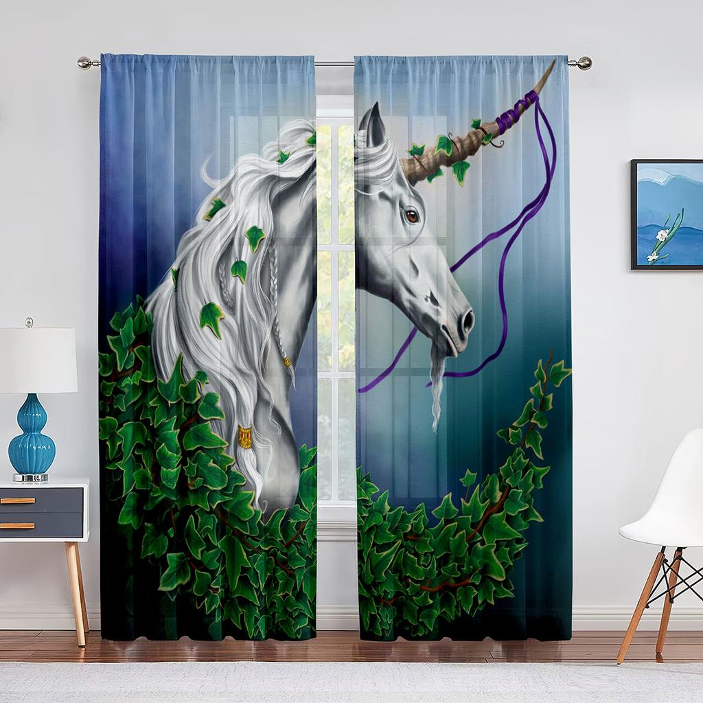 Красочные единороги Радуга Принт Узор Прозрачная вуаль Шторы для спальни Гостиная Кухня Декор Шифон Тюль Окна Шторы