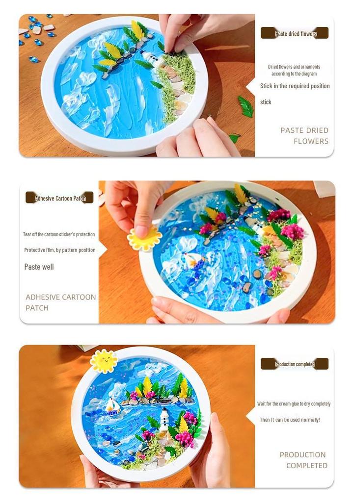 Комплект DIY Craft: Текстурная картина из глины, кремового клея, на круглой тарелке и в фоторамке для творческих подарков детям