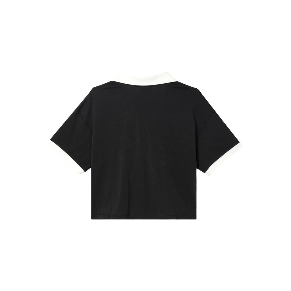 Puma Letter Print Breathable Short Sleeve Polo Shirt Women tops Black 622971-01