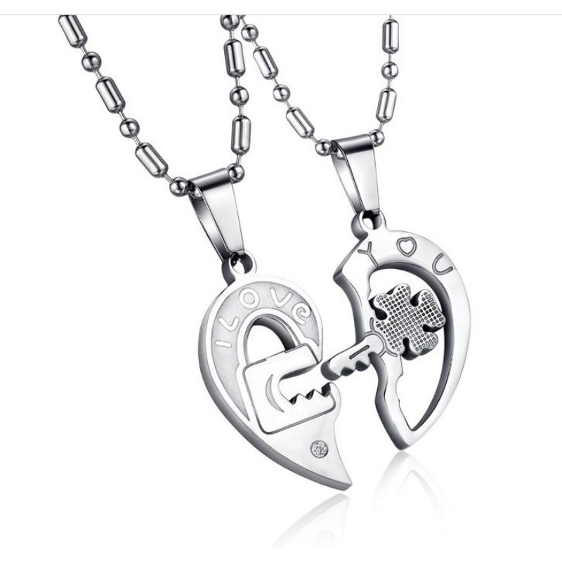Парная подвеска-замок, пара ключей в форме сердца, кулон из титановой стали, модный