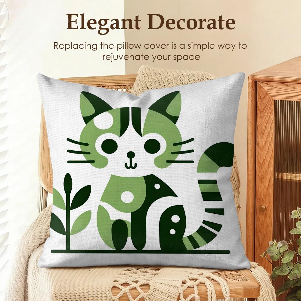 Modern Art Cat Pattern Cushion Cover Natural Linen Organic Fabric DoubleSided Printing Sofa Home Decor Gift Pillow Case
