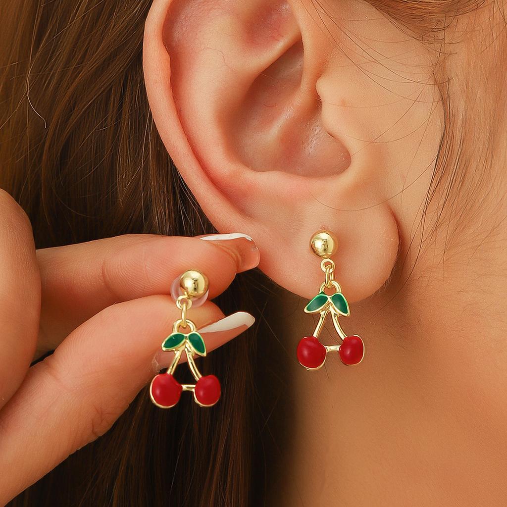 Летние серьги Серьги вишни Свежие сладкие серьги Ins Style Senior Sense of Fruit Серьги вишни Модные серьги 2025 Повседневные украшения